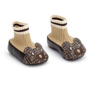 Fendi Brown and Cream Slippers with Geometric Pattern